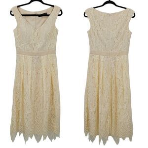 Little Mistress Vanilla Lace Midi Dress Sz 8 Tall Feminine Bridal Party Cocktail